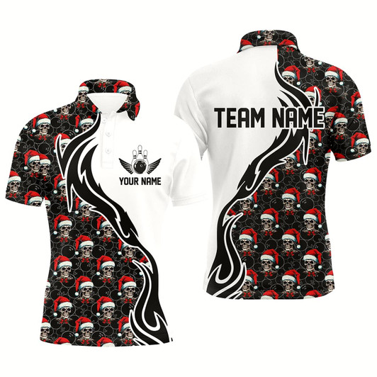 Goofygear Custom Christmas Men Bowling Polo Shirts Skull Team Bowling Jerseys Christmas Gifts For Bowlers Style 3