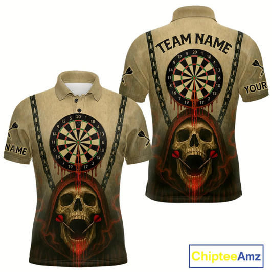 Goofygear Custom Red Dripping Skull Halloween Dart Polo Shirt For Men Hallow'S Eve Dart Team Jersey