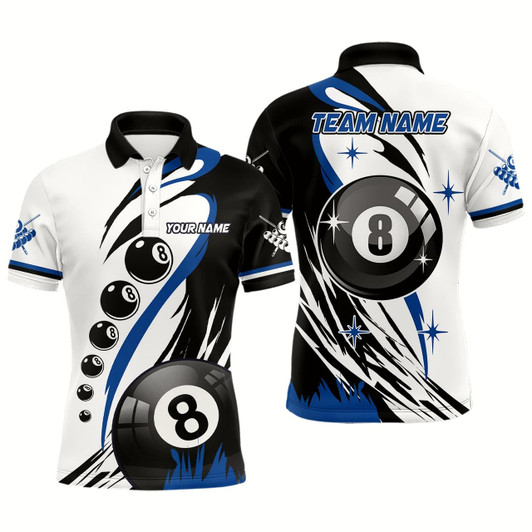 Goofygear Personalized Blue Jerseys Billiard 8 Ball Pool Men Polo Shirts, Best Custom Billiard Team Shirts