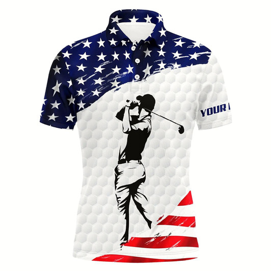 Goofygear Mens Golf Polo Shirts Custom Name White American Flag Patriotic Golf Shirts For Mens Golfing Gifts
