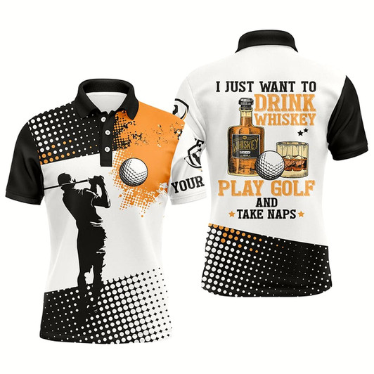Goofygear I Want To Drink Whiskey And Play Golf Custom Name Polo Golf Shirts For Men, Cool Golf Gifts