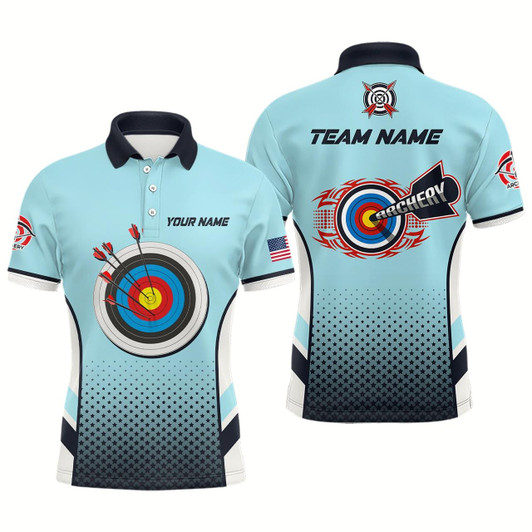 Goofygear Personalized Us Flag 3D Target Archery Polo Shirts For Men, Custom Blue Archery Jerseys