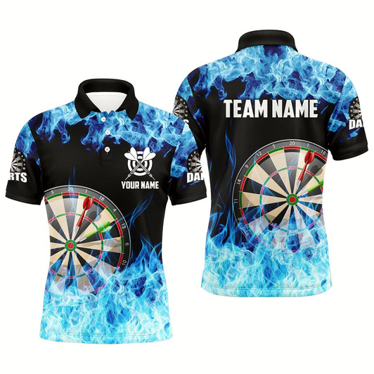 Goofygear Blue Fire Flame Dartboard Men Darts Polo Shirts Custom Darts Shirts For Team Dart Jerseys