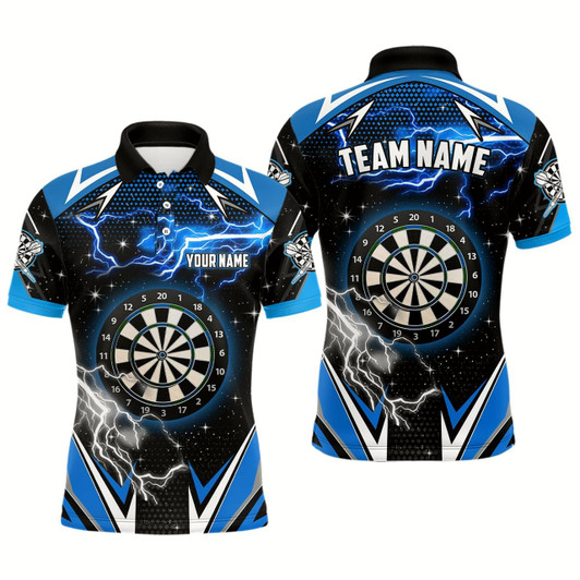 Goofygear Personalized Thunder Lightning Blue Dart Jerseys Polo Shirts For Men Custom Team League Dart Shirts