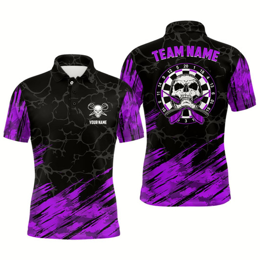 Goofygear Personalized 3D All Over Print Skull Darts Polo Shirt Purple Black Dart Jerseys For Men Style 1