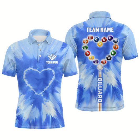 Goofygear Personalized Blue Tie Dye With Heart Billiard Men Polo Shirts Custom Unique Billiard Shirts Gifts