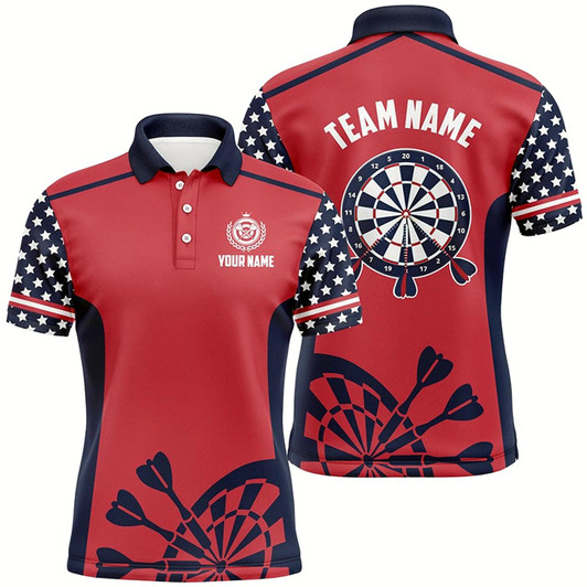 Goofygear Personalized Darts Red American Flag Custom Polo Shirt Patriotic Dart Jersey For Men