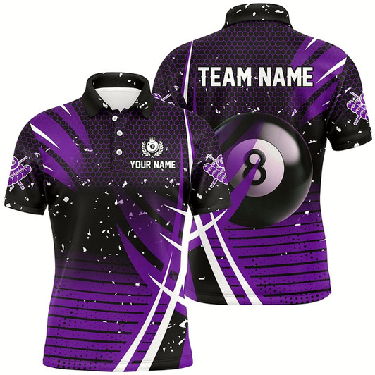 Goofygear Black Purple Billiard 8 Ball Pool Men Polo Shirts Custom Billiard Shirts, Billiard Jerseys Apparel Style 1