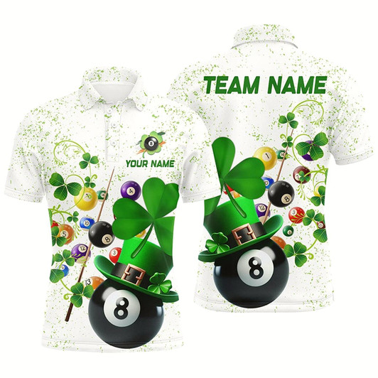 Goofygear 3D Billiard Balls Luckiest Shamrock Men Billiard Polo Shirts Custom St Patrick Day Billiard Shirts