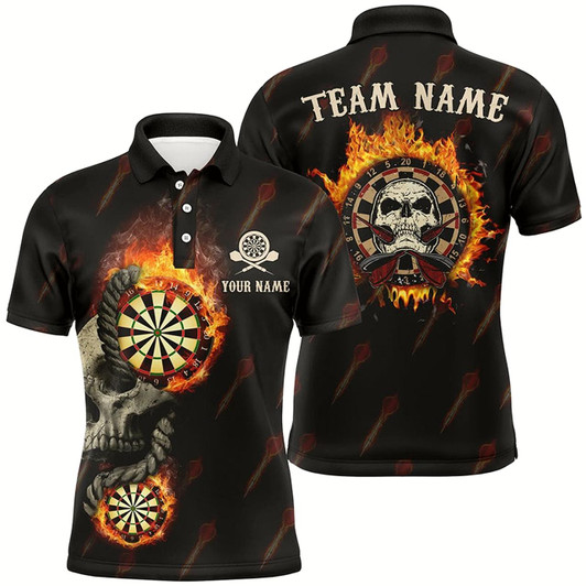 Goofygear Personalized Darts Flame Skull Mens Polo Shirts Custom Fire Crazy Darts Jersey For Men Style 2