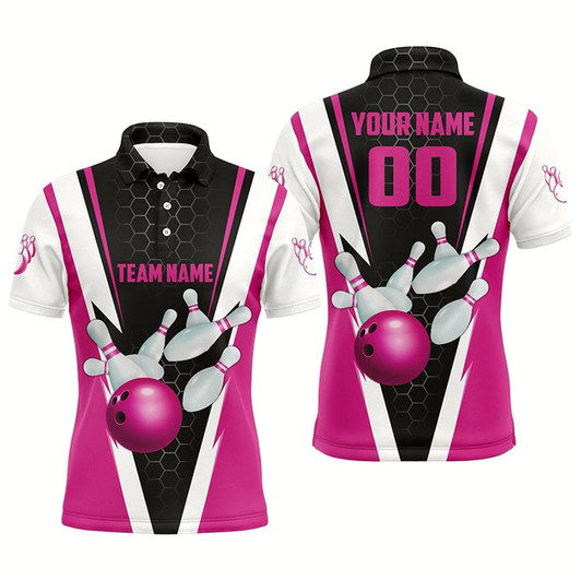Goofygear Strike Bowling Custom Pink Bowling Polo Shirts For Men, Bowling Team Jerseys With Name And Number