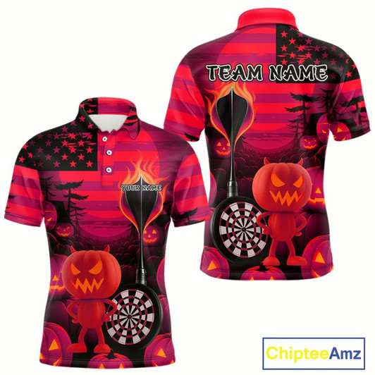 Goofygear Pumpkin Play Darts Custom Halloween Dart Polo Shirts For Men, Funny Dart Jerseys Style 1