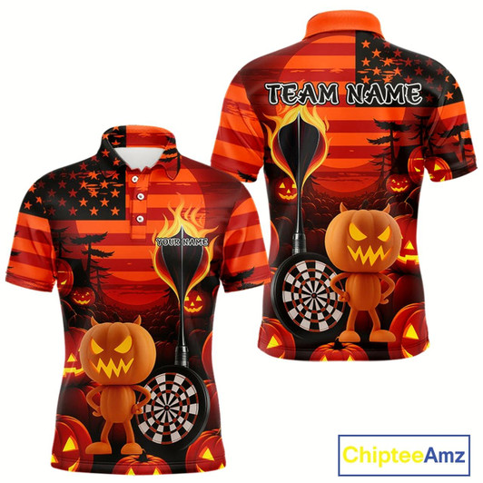 Goofygear Pumpkin Play Darts Custom Halloween Dart Polo Shirts For Men, Funny Dart Jerseys Style 2