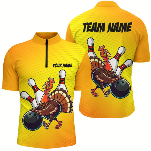 Goofygear Personalized Funny Turkey Bowling Shirts For Men, Thanksgiving Bowling Shirts Team Uniform Yellow