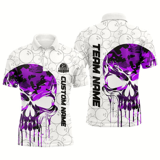 Goofygear Custom Purple Camo Skull Bowling Polo Shirts Men Team Bowling Jerseys Bowling League Outfit