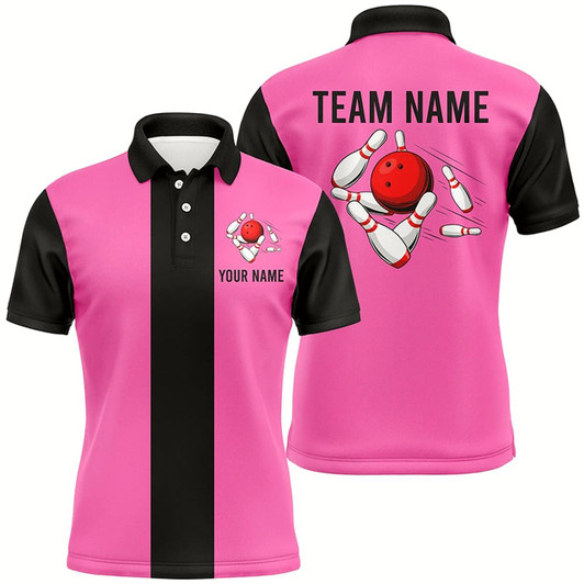 Goofygear Personalized Pink Black Retro Bowling Polo Shirts For Men Custom Vintage Bowling Team Jerseys
