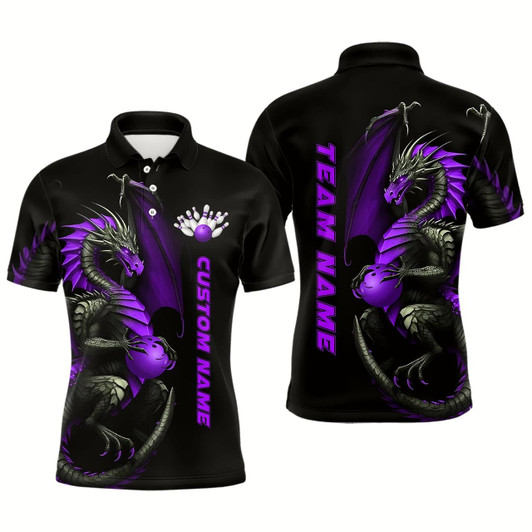 Goofygear Custom Purple Dragon Bowling Polo Shirts Men Team Bowling Jerseys Bowler Outfit Bowling Apparel