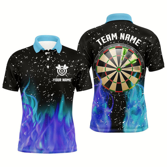Goofygear 3D Blue And Purple Fire Dartboard Men Darts Polo Shirts Custom Dart Shirts For Team Dart Jerseys