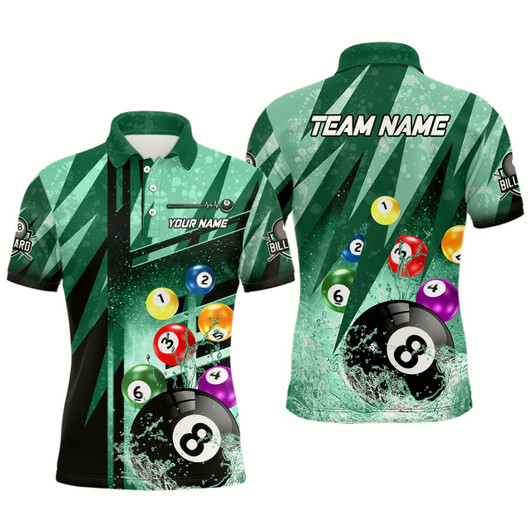 Goofygear Personalized Billiard Balls In Water 3D Green Polo Shirts For Men, Custom 8 Ball Pool Team Shirts
