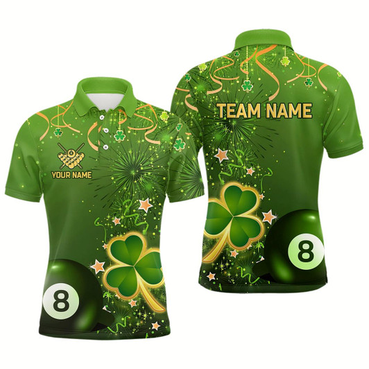 Goofygear 3D 8 Ball Pool Luckiest Shamrock Men Billiard Polo Shirts Customized St Patrick Day Billiard Shirts Style 1