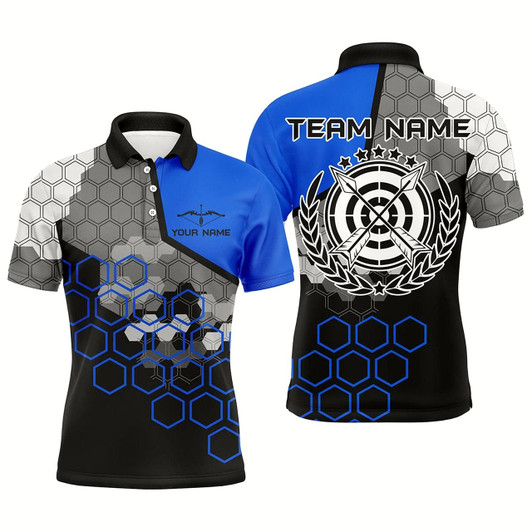Goofygear Personalized Blue Black 3D Target Archery Polo Shirts For Men Custom Bow And Arrow Archery Jerseys