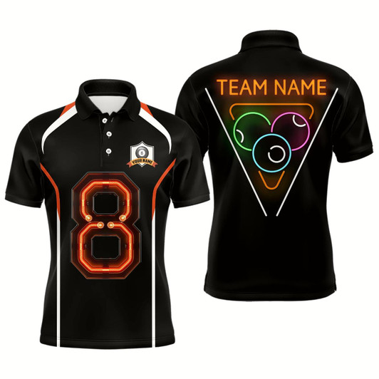Goofygear Customized 8 Ball Pool With Neon Light Billiard Polo Shirts For Men, Custom Billiard Shirts Design