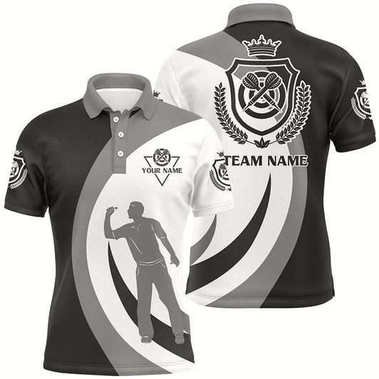 Goofygear Personalized Black Grey Crown Emblem Custom Darts Polo Shirt Cool Dart Jersey For Men Style 2