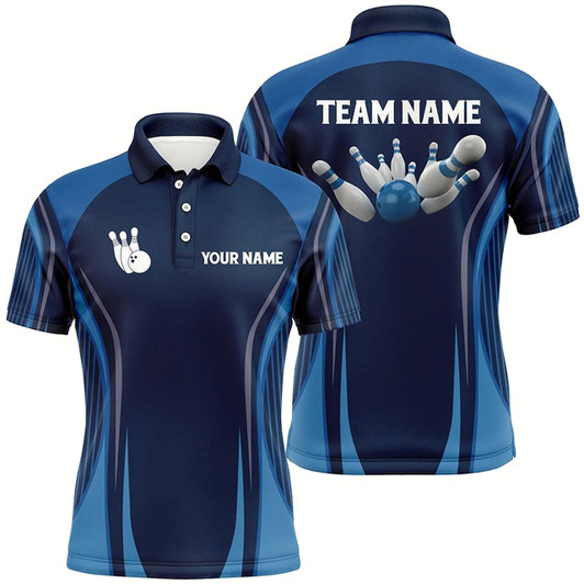 Goofygear Bowling Polo Shirts For Men Custom Bowling Ball And Pins Blue Vintage Bowling Team Jerseys