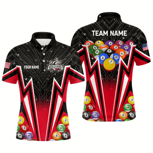 Goofygear Customized Red 3D 8 Ball Billiard Jerseys Men Polo Shirts, 8 Ball Pool Team League Billiard Shirts