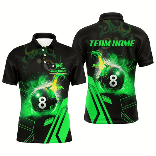 Goofygear Billiard 8 Ball Flame Green Version 3D Printed Men Polo Shirts Best Custom Pool Team Jerseys Shirts