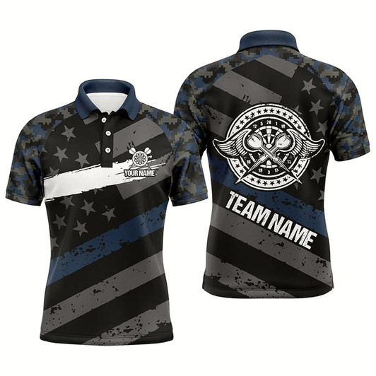Goofygear Custom Blue Camo Retro American Flag Patriotic Darts Polo Shirt Darts Jersey For Men