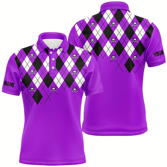 Goofygear Mens Golf Polo Shirts Purple Argyle Plaid Golf Skull Pattern Custom Mens Purple Golf Tops