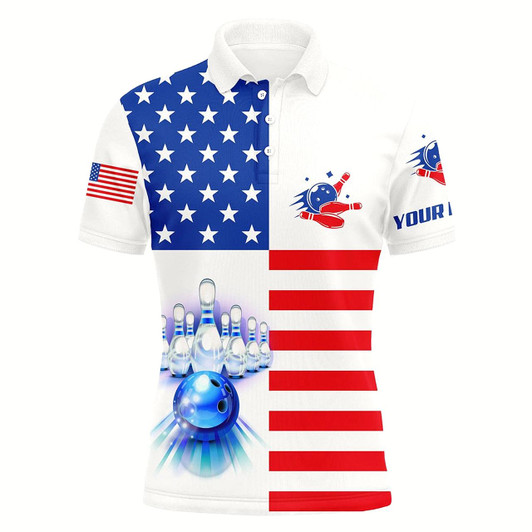 Goofygear Mens Polo Bowling Shirts Custom American Flag Patriotic Bowling Team Jersey, Customize Bowling Shirts Style 1