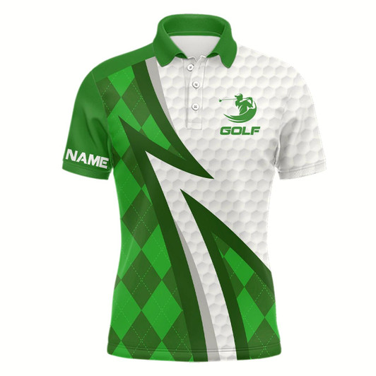 Goofygear Mens Golf Polo Shirts Custom Name Green Argyle Pattern White Golf Ball Skin Mens Golf Wears