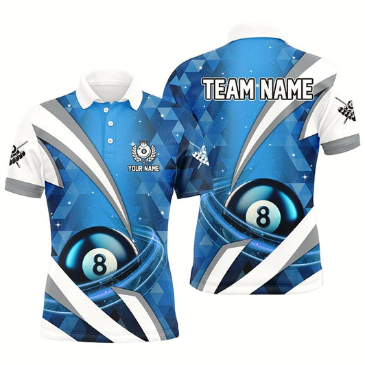 Goofygear Personalized Lightning Blue 8 Ball Pool Men Polo Shirts Custom Billiard Team Jersey Attire