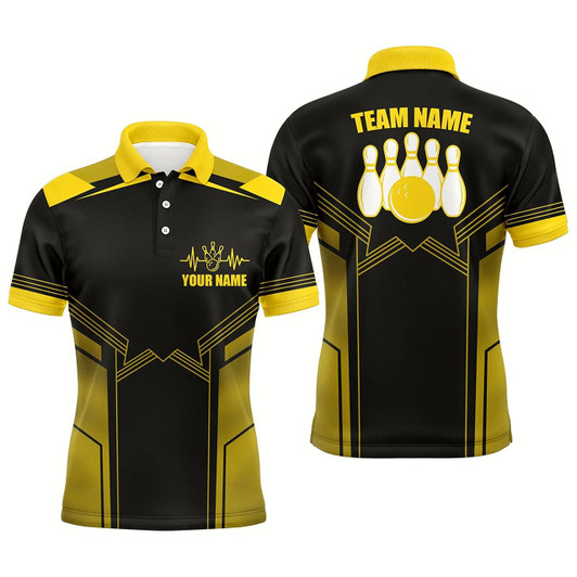 Goofygear Yellow Bowling Polo Shirt For Men Custom Bowling Jersey With Name Bowling Team Shirt For Men