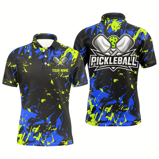 Goofygear Green And Blue Custom Pickleball Team Shirts, Custom Pickleball Polo Shirts For Men