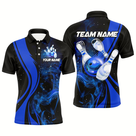 Goofygear Blue Bowling Shirt Personalized Men & Bowling Team Jersey Bowling Polo Shirts