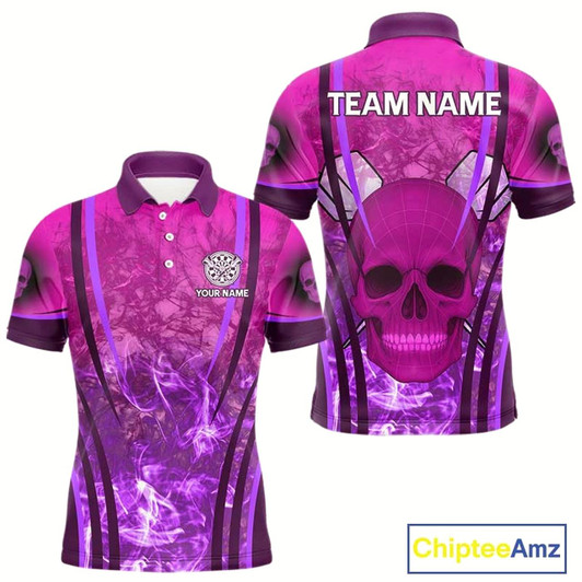 Goofygear Purple Skull & Flame Darts Men'S Darts Polo Shirt Custom Name For Players Style 1