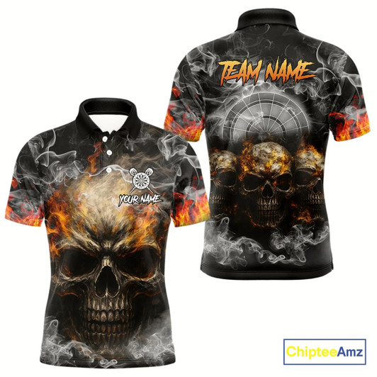 Goofygear Smoke Skull Darts Grunge Men'S Darts Polo Shirt - Custom Name For Players Style 2