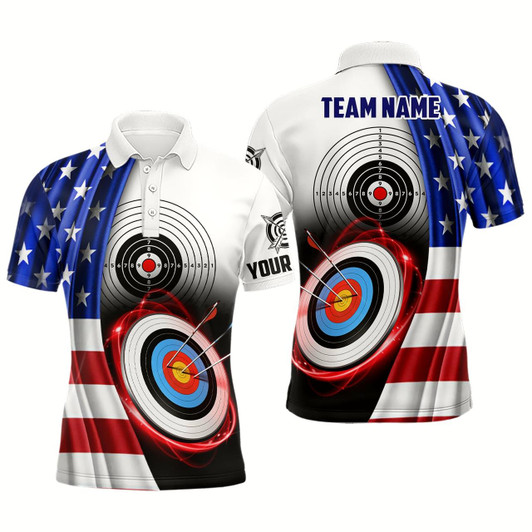 Goofygear American Flag Archery 3D Target Personalized Men Polo Shirts, Patriotic Us Archery Jerseys For Team Style 2