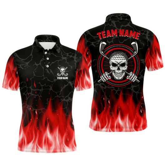 Goofygear Personalized 3D All Over Print Skull Mens Golf Polos Red Fire Flame Golf Shirts For Men