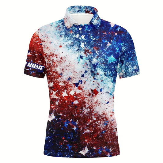 Goofygear Mens Golf Polo Shirts Red, White And Blue Stars Pattern Custom Golf Shirts For Mens, Golfing Gifts