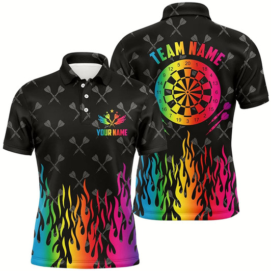Goofygear Personalized Dartboard Colorful Fire Flame Darts Men Polo Shirts Custom Unique Darts Team Jersey