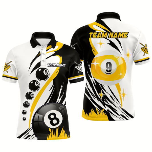 Goofygear Personalized Billiard 8 Ball & 9 Ball Men Polo Shirts, Custom Team Name Billiard Attire Jerseys