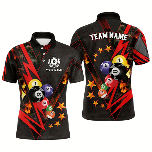 Goofygear Personalized Red Thunder Billiard Balls 3D Men Polo Shirts Custom Team Name Billiard Jerseys