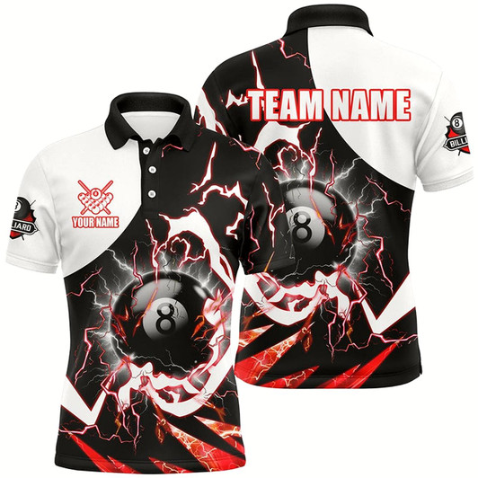 Goofygear Personalized 8 Ball Pool Men Billiard Polo Shirts Custom Lightning Thunder Red Billiard Team Jersey