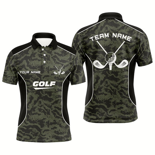 Goofygear Mens Golf Polo Shirts Custom Green Camo Golf Tops For Mens, Golf Clubs Team Golf Jerseys