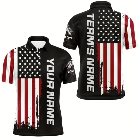 Goofygear American Flag Bowling Shirt Men & Custom Bowling Polo Shirt Bowling Team Jersey
