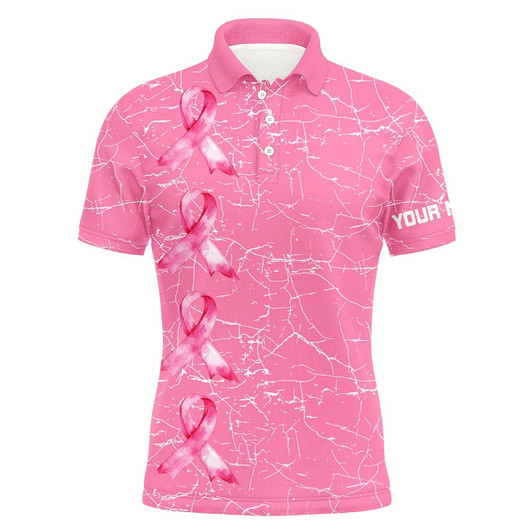 Goofygear Breast Cancer Awareness Golf Shirts Custom Mens Golf Polos Shirts, Pink Ribbon Golf Shirts